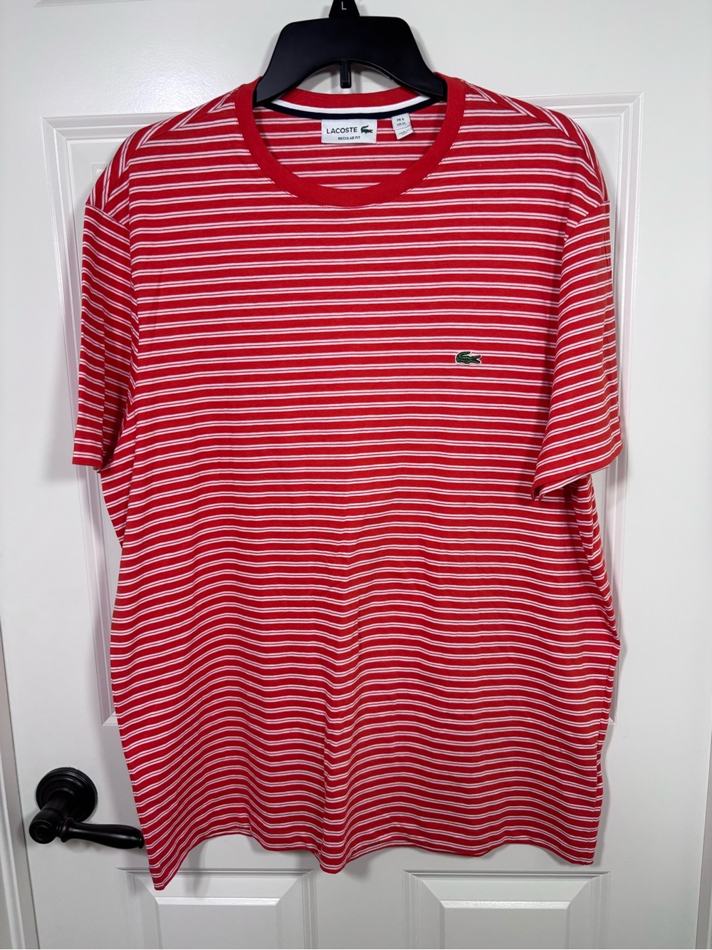 Lacoste Stripe Crew Neck T-Shirt Men’s XL Orange/Red Color